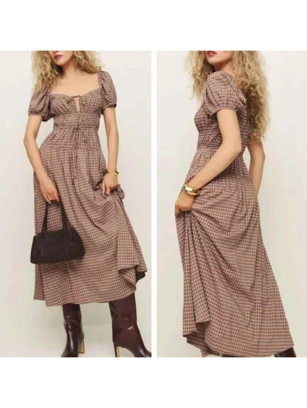 NEW Reformation Rhett Cotton Blend Gingham in Audrie Check Size 6 #3070